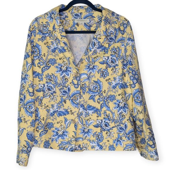 Appleseeds Cotton Blazer Yellow and Blue Floral Jacket Women's Size M - Picture 1 of 6
